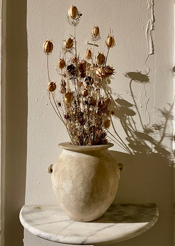 Dried flowers in a clay pot