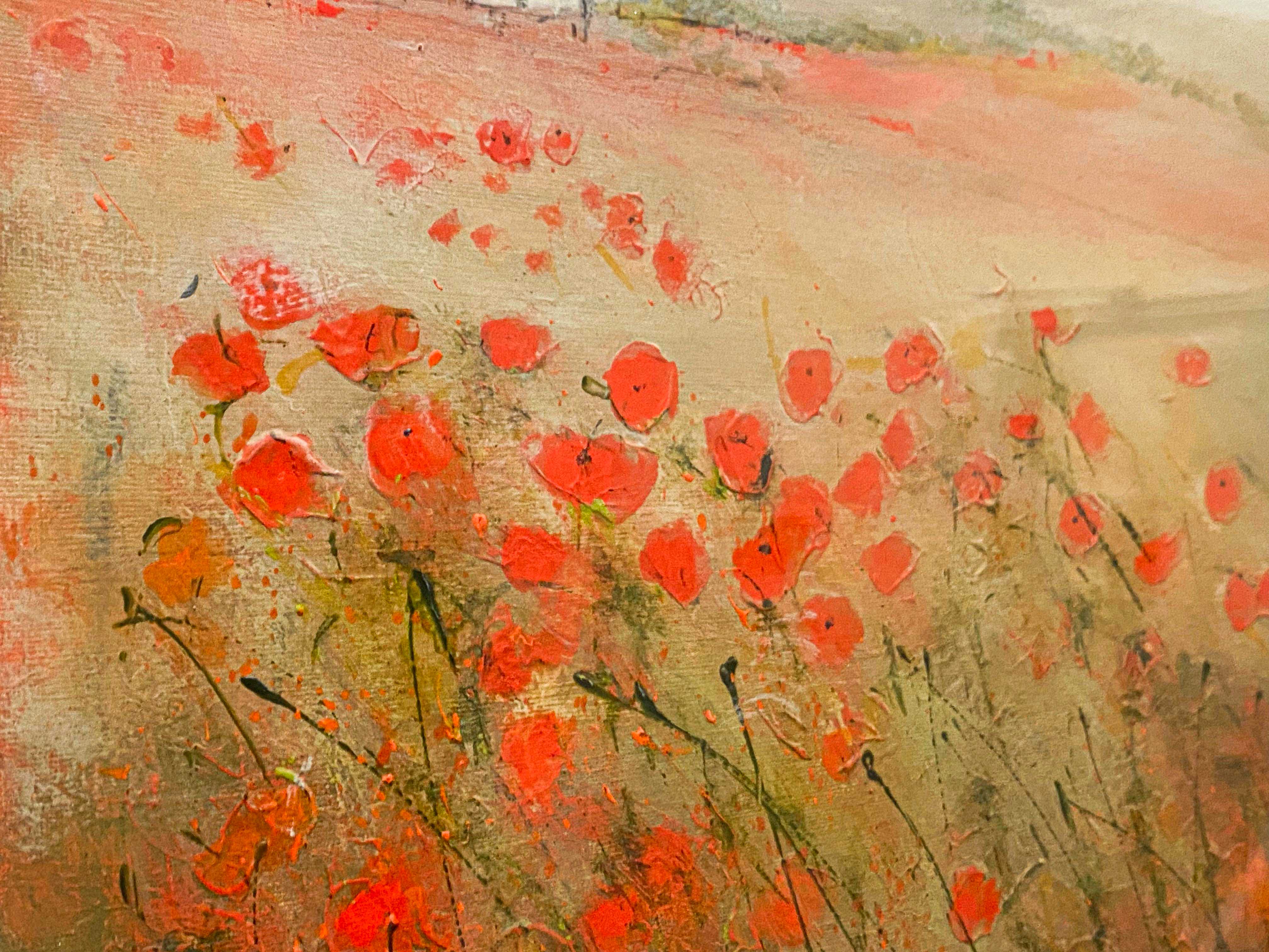 Oil painting of red poppies